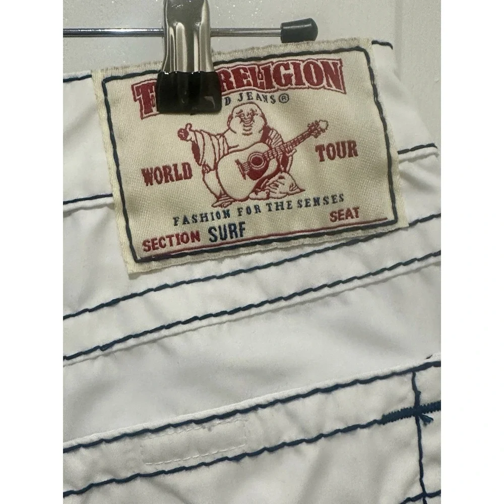 True Religion World Tour Mens White Swim Trunks Shorts SZ 33